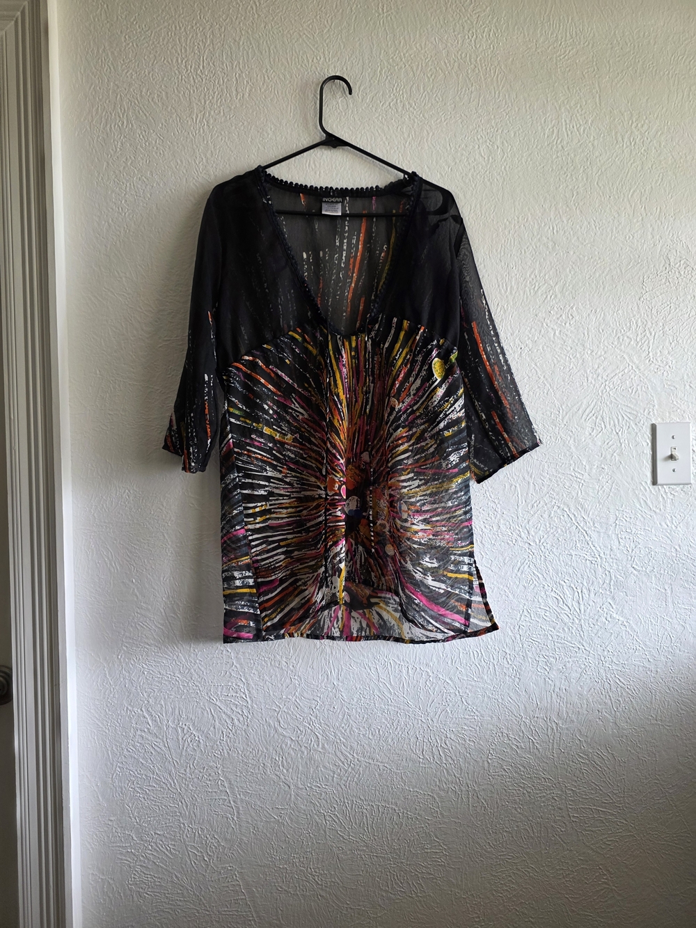 Ingear Black Sheer Tunic with Multicolor Radiant Print